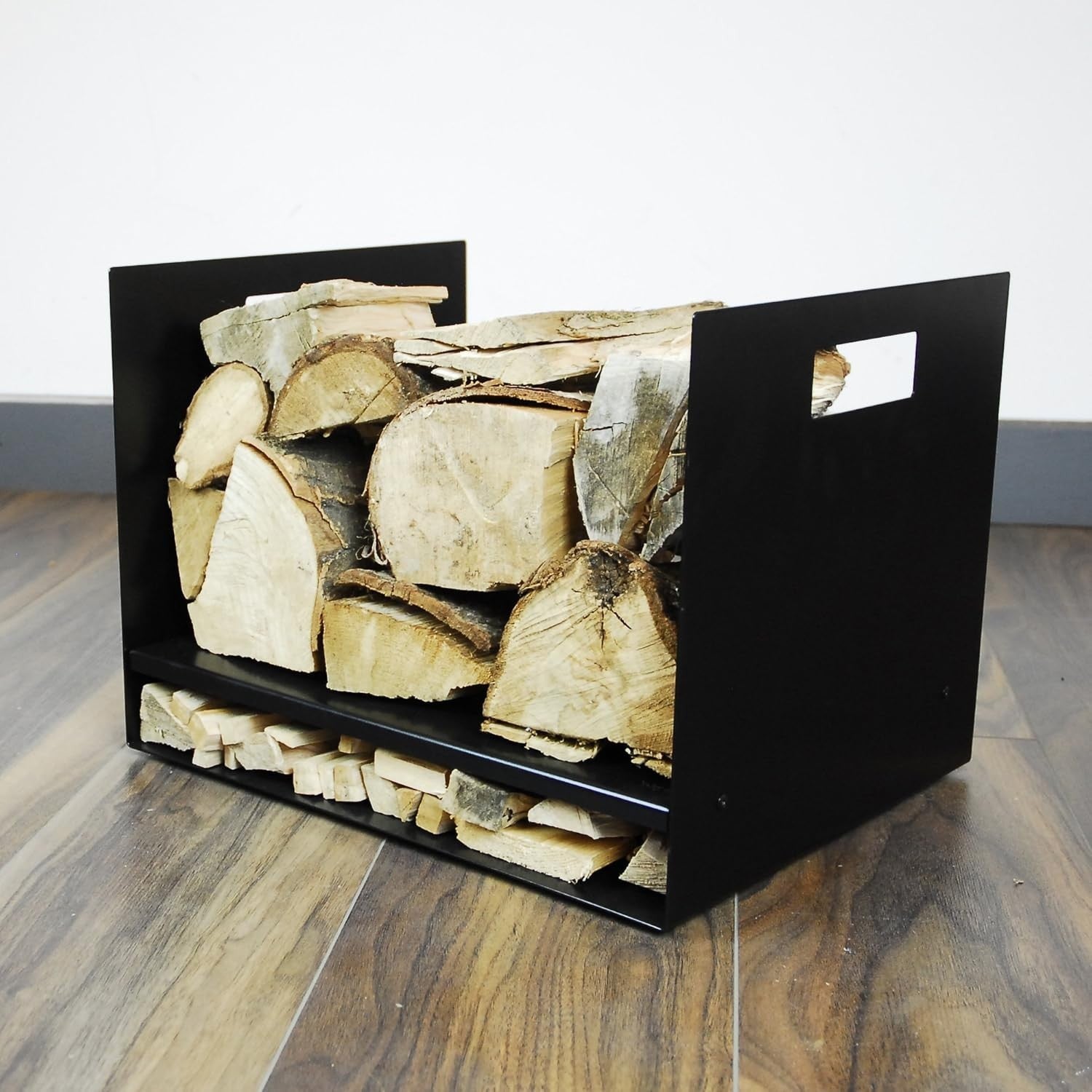 Wide Steel Firewood Log Basket with Shelf 40x32x30cm Sturdy Wood Storage