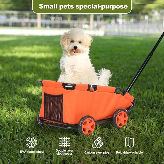 Dog Stroller Foldable Pet Wagon Pull Handle Wheels Travel Carrier