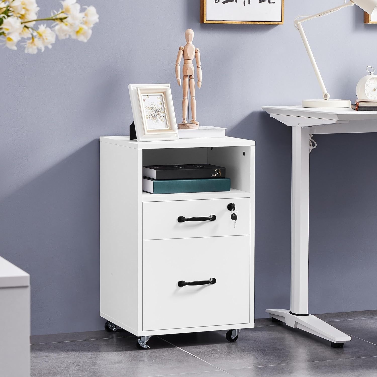 2pc White Rolling File Cabinets A4 Letter Drawers Printer Stand