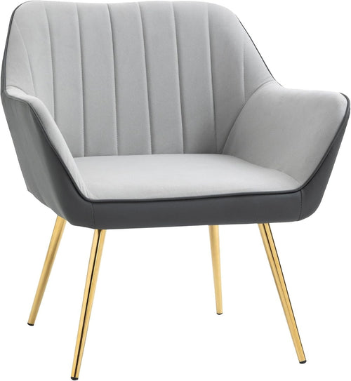 Light Grey Velvet Armchair Gold Steel Legs Modern Upholstered Accent Seat