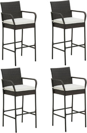 Rattan Bar Stools Set of 4 High Back Counter Chairs Cushions Footrest