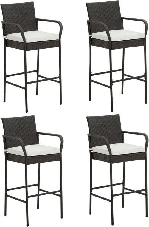 Rattan Bar Stools Set of 4 High Back Counter Chairs Cushions Footrest