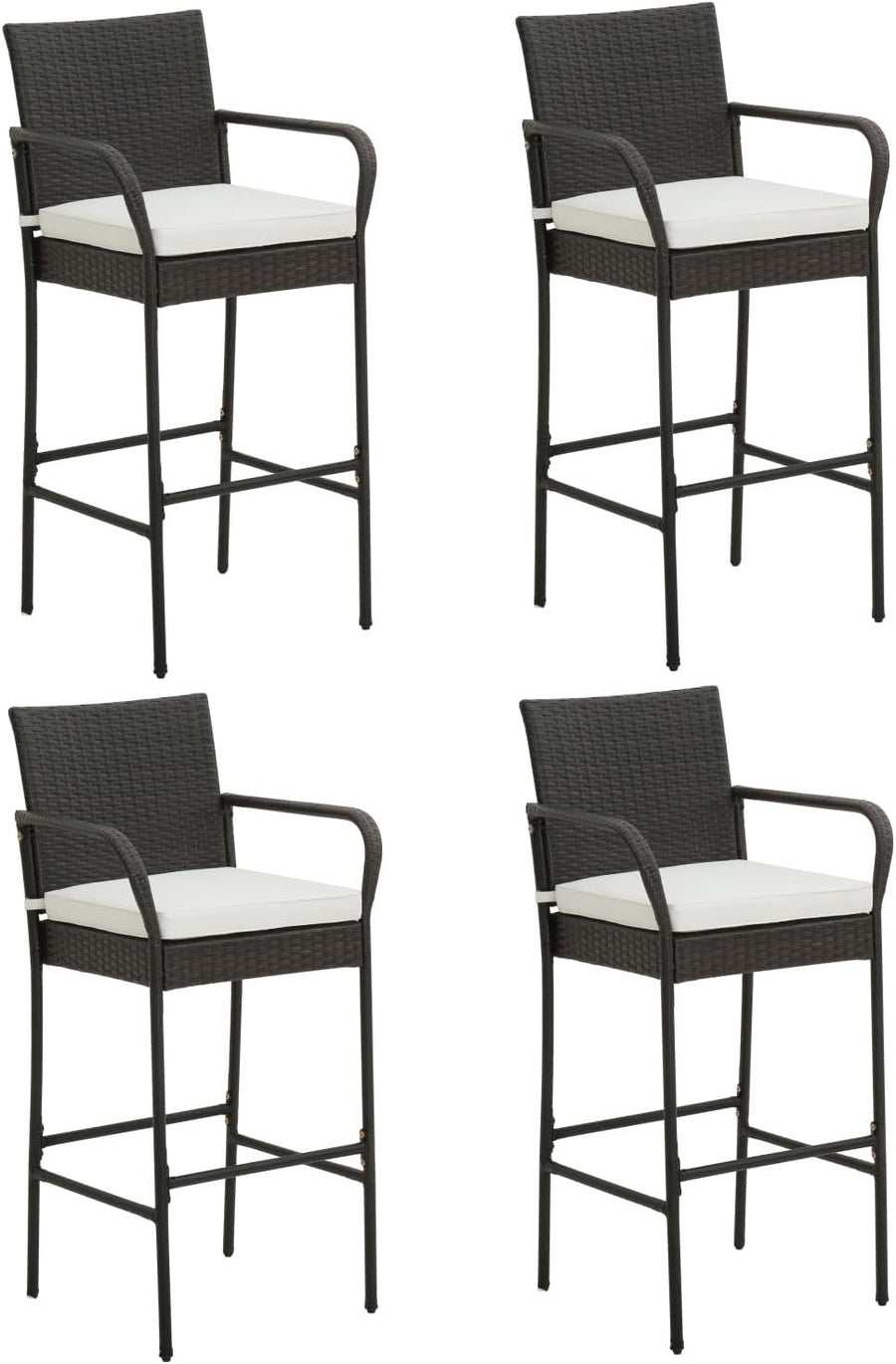 Rattan Bar Stools Set of 4 High Back Counter Chairs Cushions Footrest