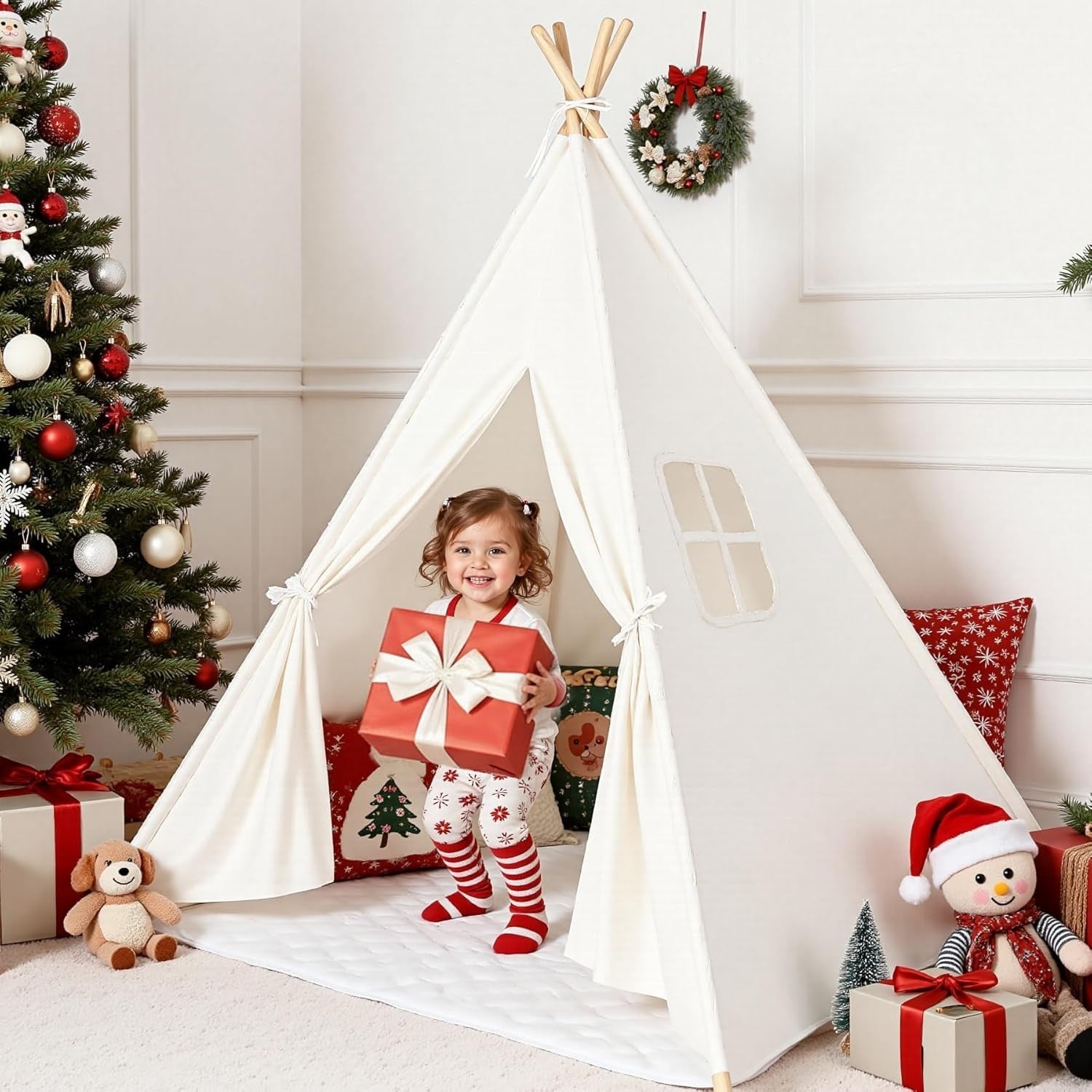 Kids Teepee Tent Cotton Large Indoor Outdoor Playhouse Mat Flags