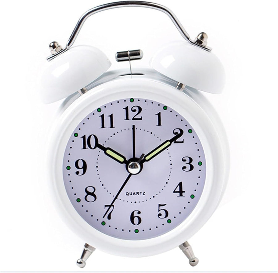 Loud Twin Bell Alarm Clock Silent Quartz Retro Bedside Clock Night Light