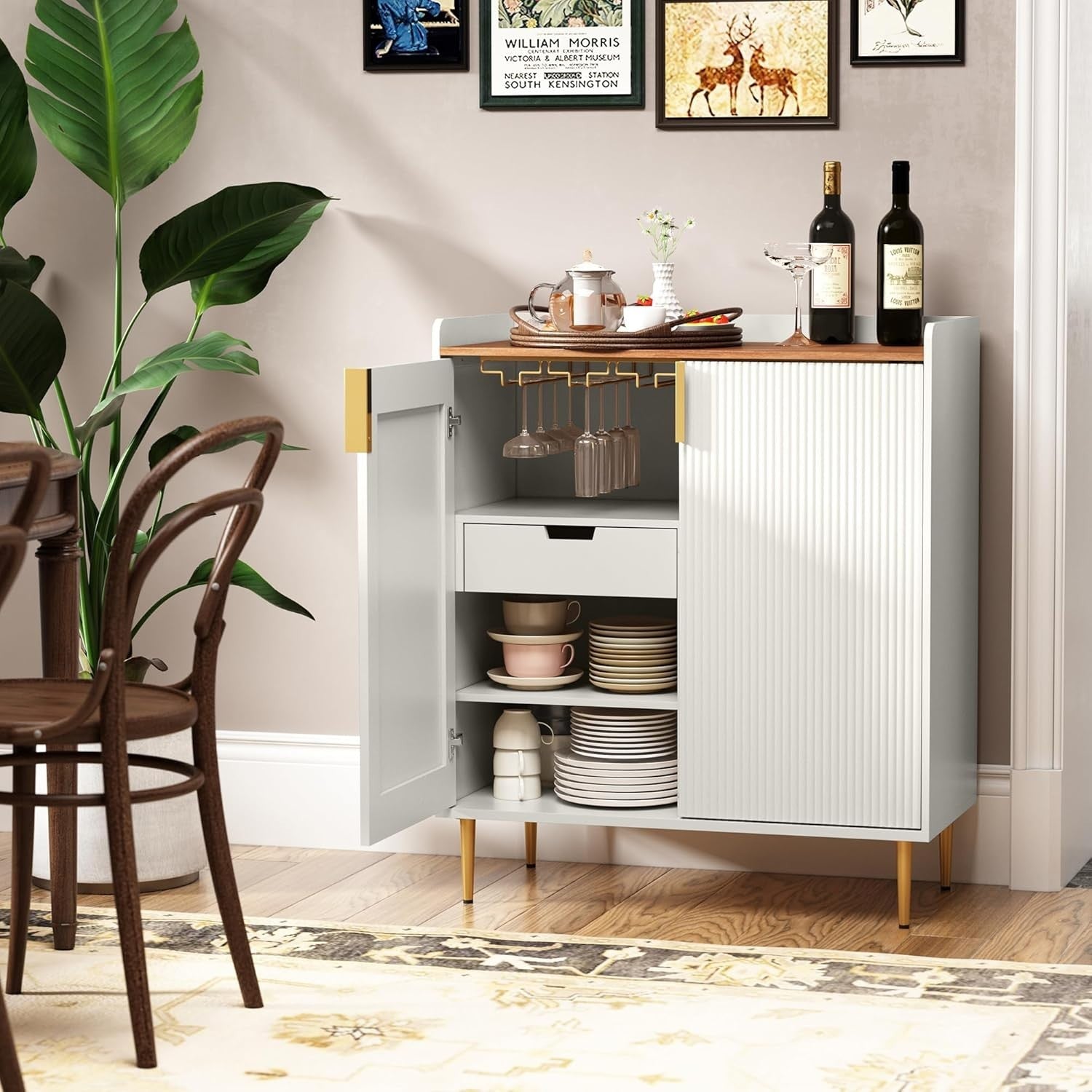Modern White Drinks Cabinet with Wine Rack & Glass Holders – Sideboard Bar Unit