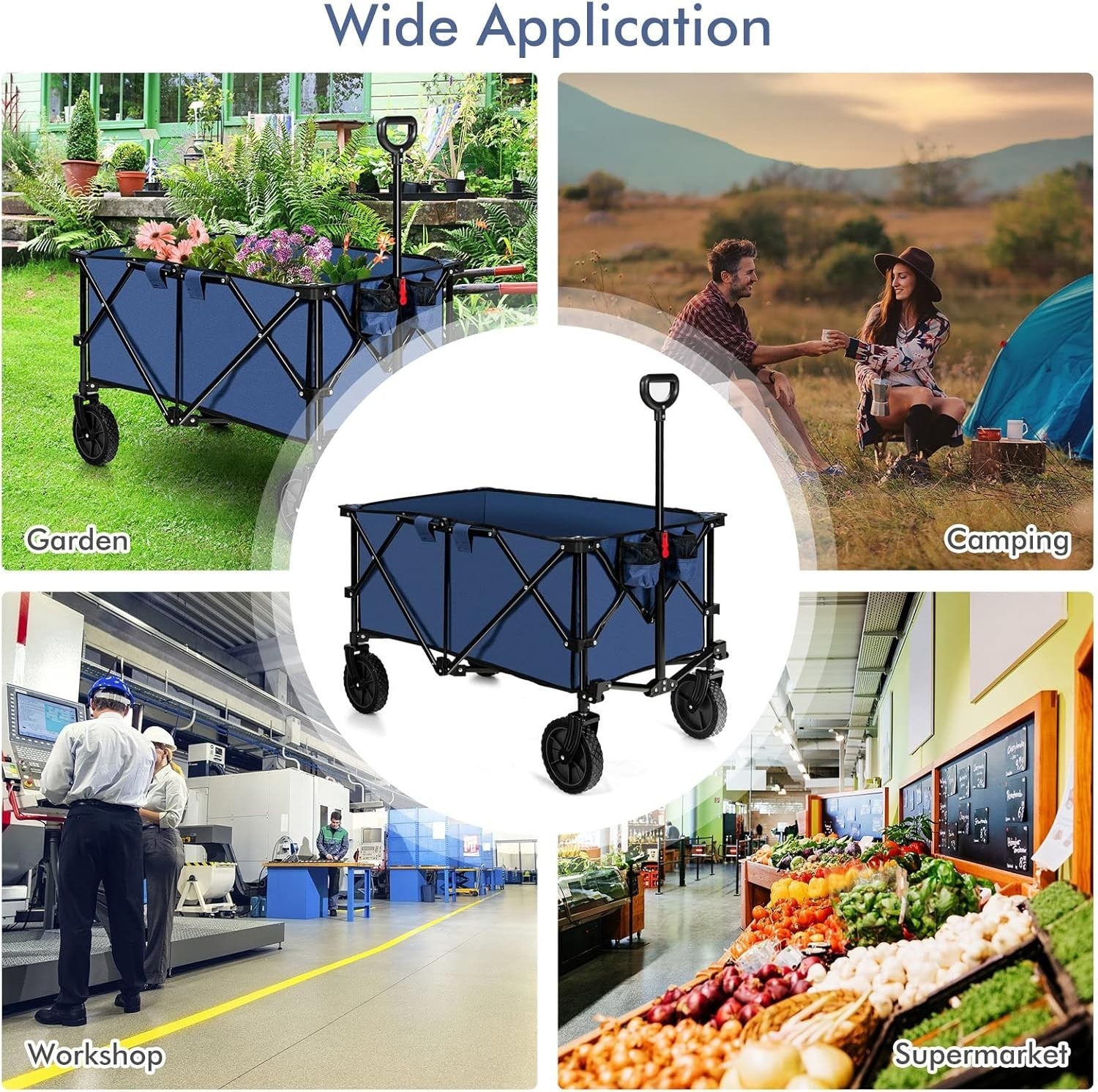Folding Camping Wagon Utility Cart Beach Garden Trolley Cup Holders