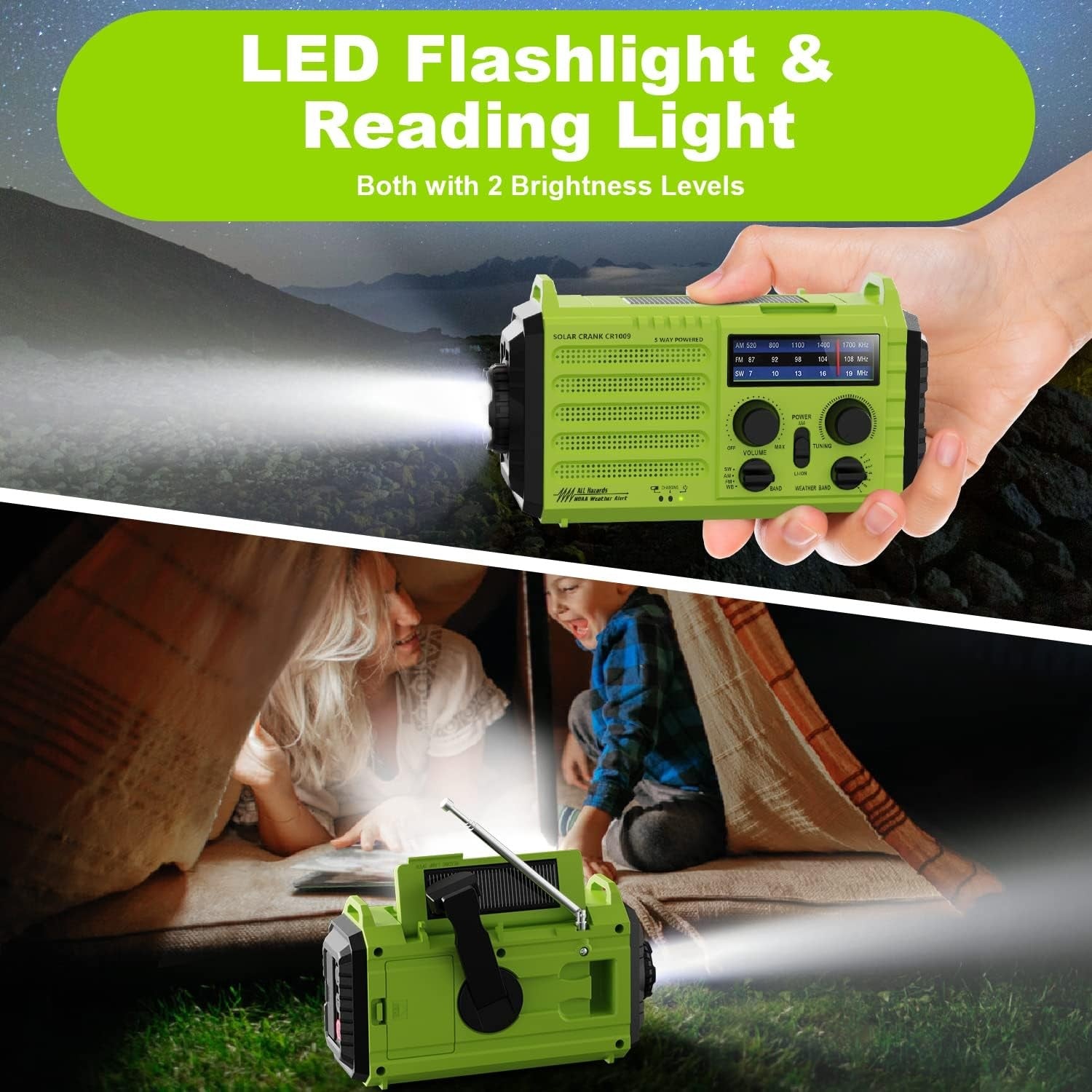 Solar Hand Crank Emergency Radio AM FM SW USB Phone Charger SOS Light