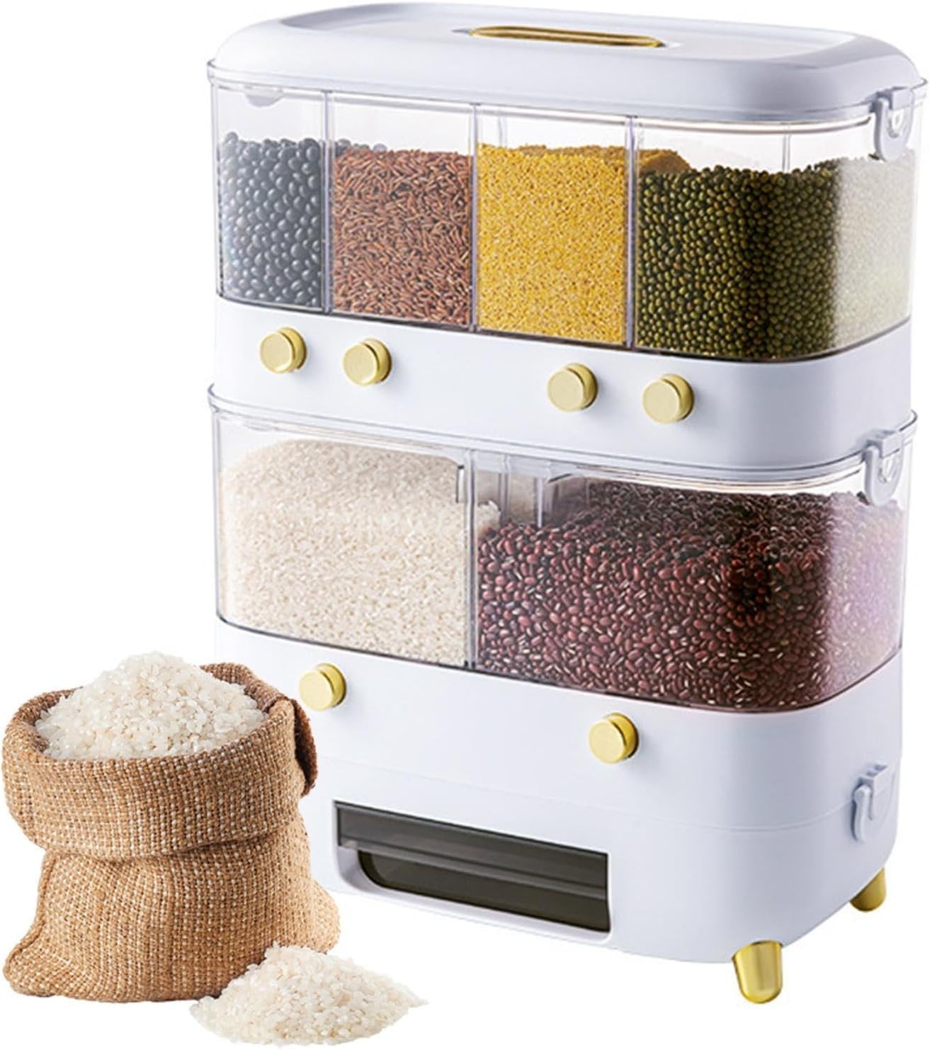 6 Grid Rice Dispenser Airtight Grain Storage Bin