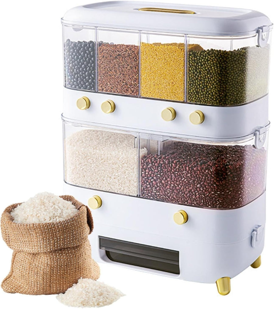 6 Grid Rice Dispenser Airtight Grain Storage Bin