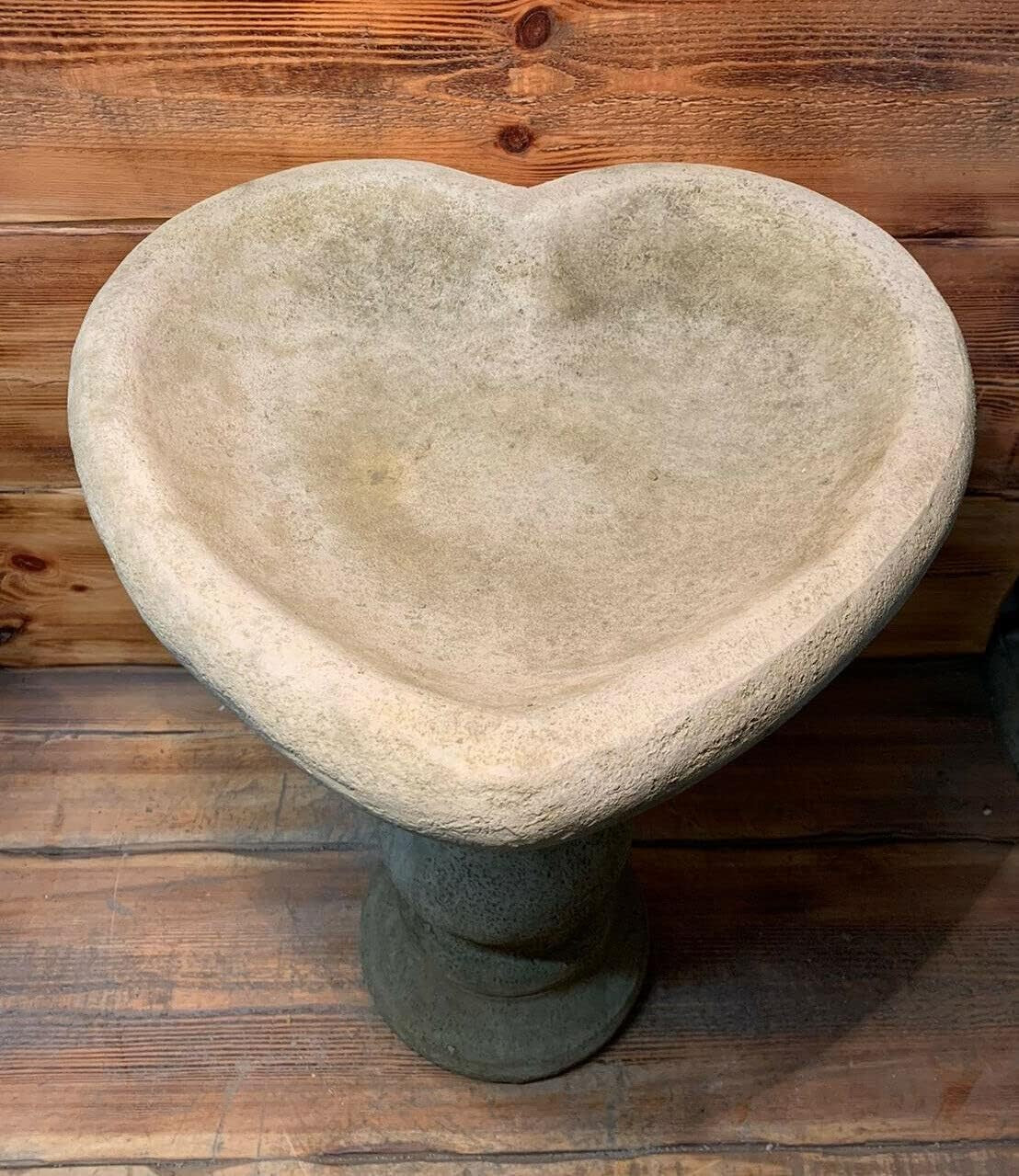 Stone Love Heart Bird Bath | Handcrafted Garden Ornament Statue 50cm