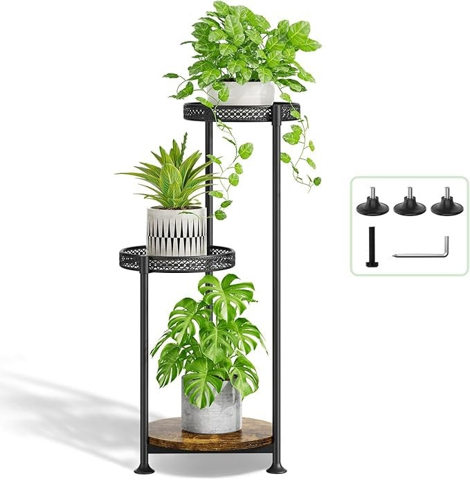 3 Tier Metal Plant Stand Black Indoor Outdoor Corner Flower Pot Display Rack