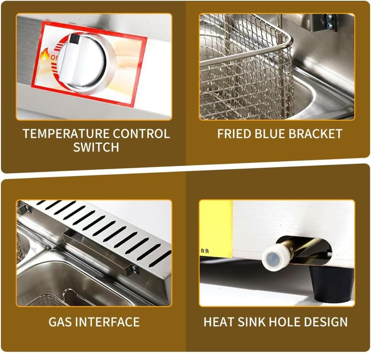 Commercial Gas Deep Fryer Dual 10L Stainless Steel Countertop Fryer