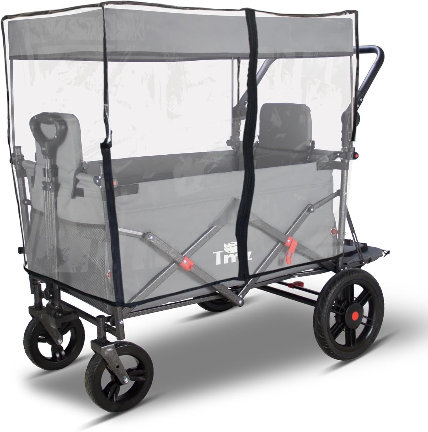 Collapsible Wagon Trolley 120kg Load w/ Canopy & 2 Seats Brake System Grey Cover