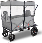 Collapsible Wagon Trolley 120kg Load w/ Canopy & 2 Seats Brake System Grey Cover