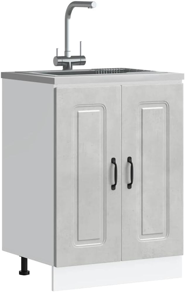 Modern Grey Bathroom Vanity Cabinet 60cm Under Sink Storage Unit with Doors