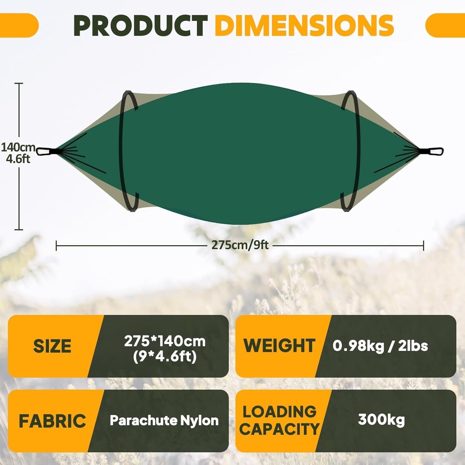 Ultralight Camping Hammock Dark Green | 300kg Load | Pop-Up Bug Net & Straps