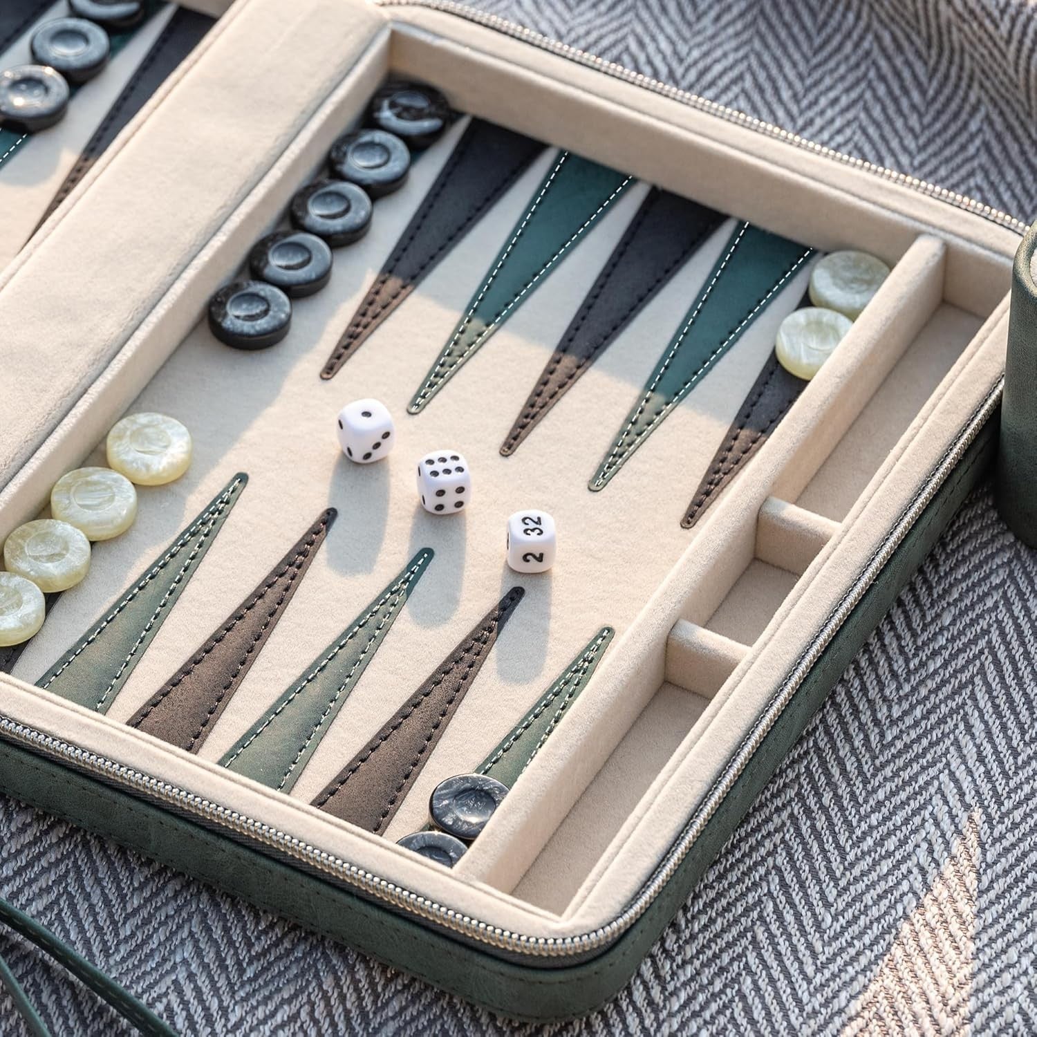 9.4 Inch Travel Backgammon Set Faux Folding Board Portable Game