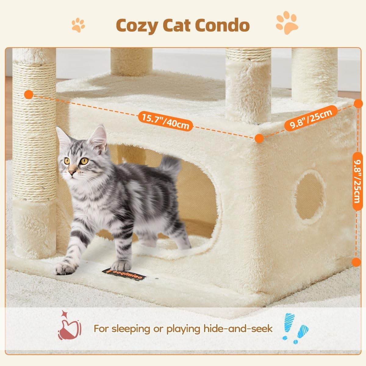 98cm Cat Tree Tower Indoor Scratching Post with Condo Hammock Perch