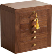 Walnut Wooden Jewelry Organizer Box Lockable Mirror 6 Layer Storage