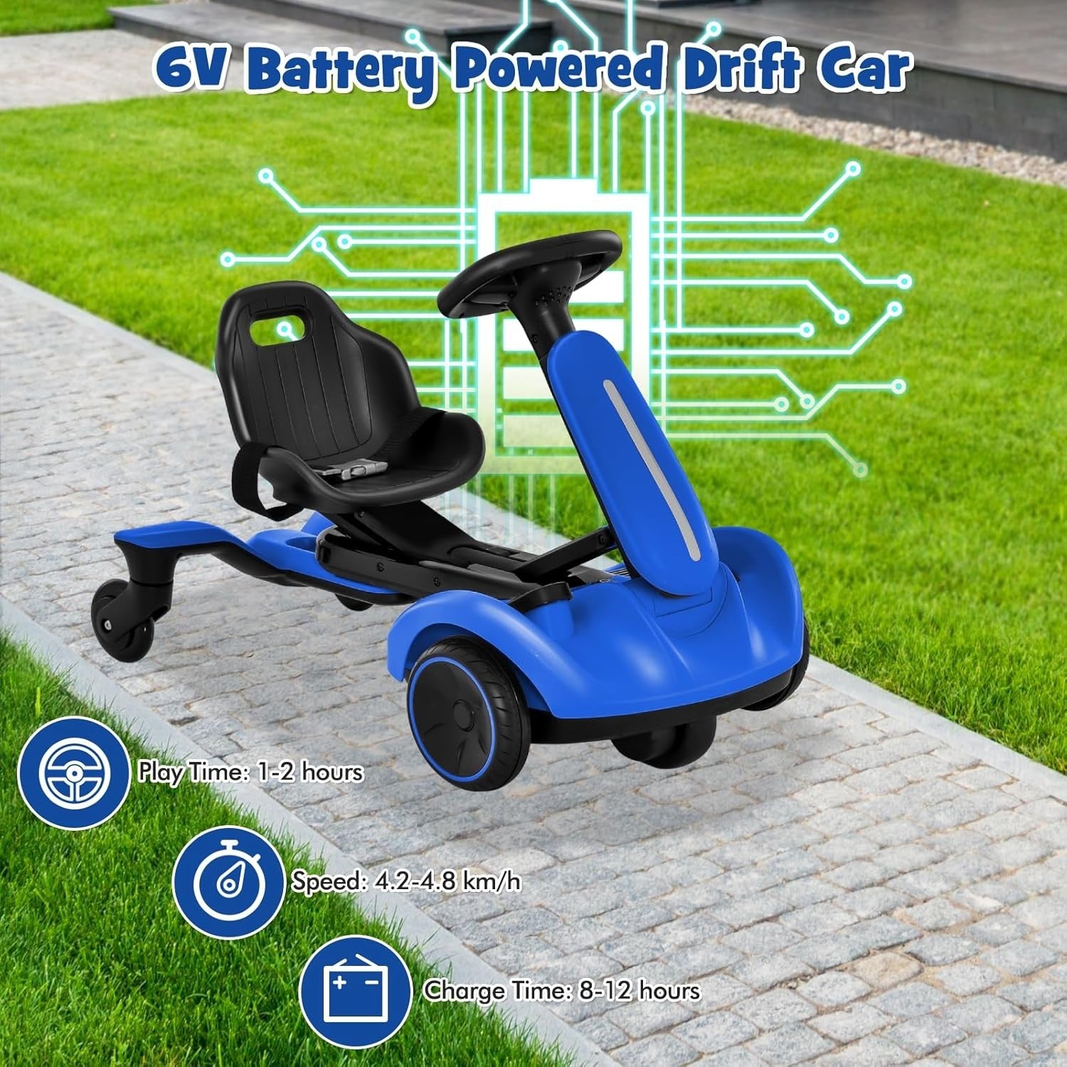 Kids Electric Drift Go Kart 6V Ride On Car 360 Spin Adjustable Seat Blue