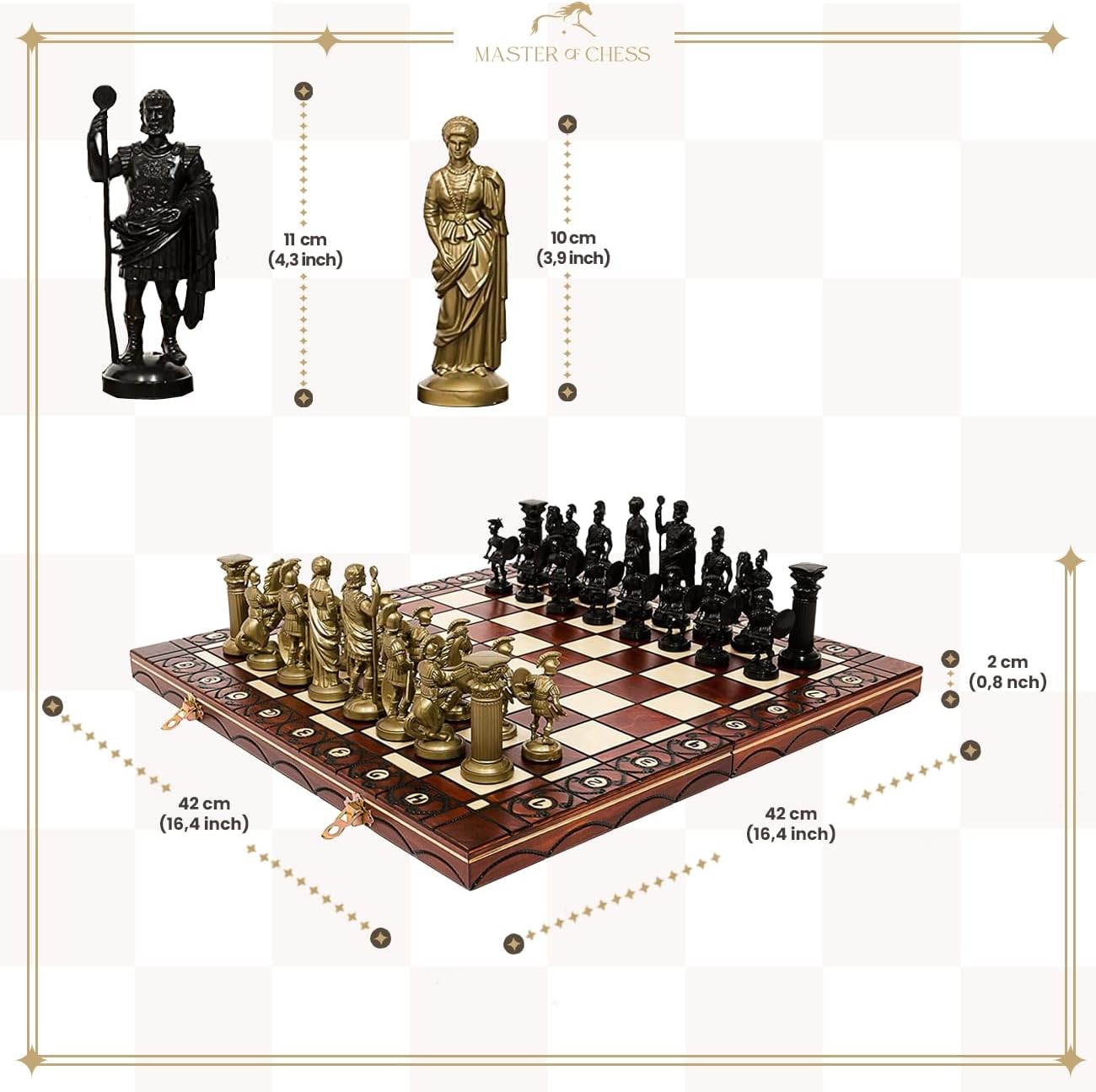 Ancient Armies Themed Chess Set 41cm Luxury Wooden Board Decorative Gift