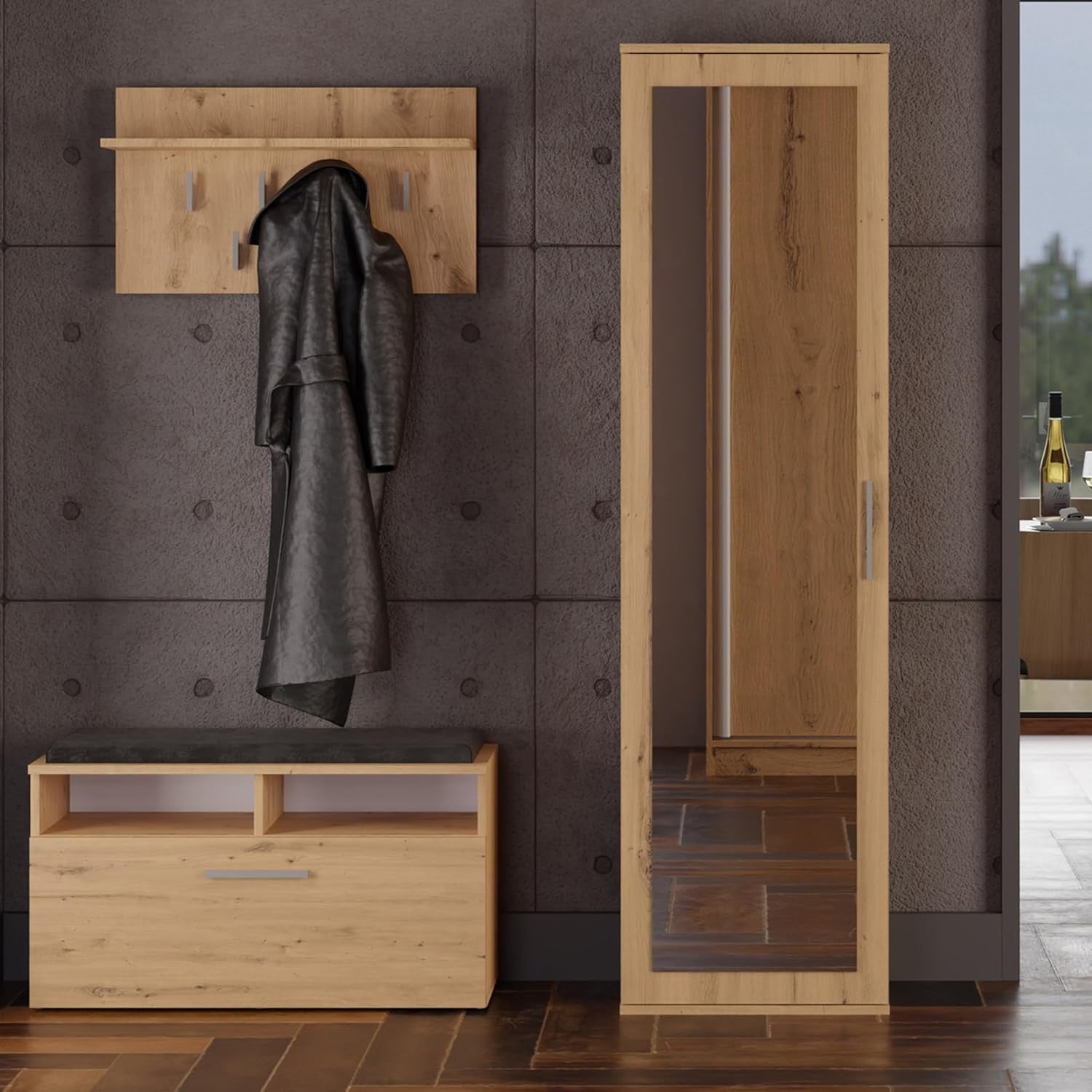 Modern Entryway Hall Wardrobe with Drawers & Hooks | Shoe Storage, 35x50x180cm