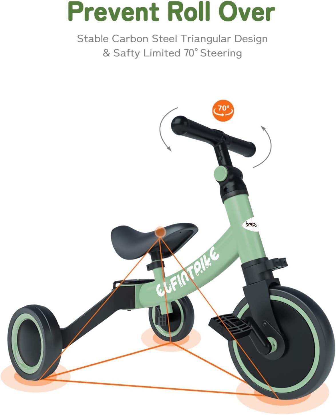 5 In 1 Toddler Tricycle Balance Bike Ride On Toy Removable Pedals Green