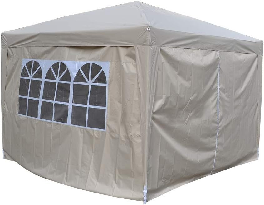 3x3M Beige Pop Up Gazebo With Sides Waterproof Outdoor Garden Party Tent Marquee