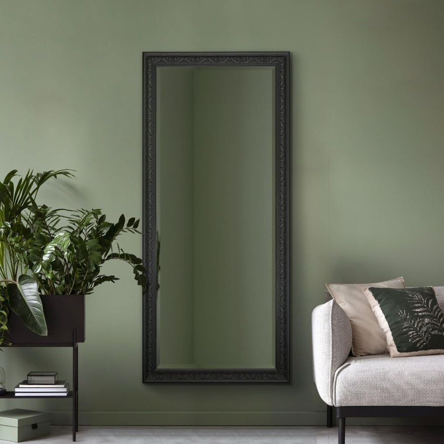 Antique Full Length Wall Mirror 160x73cm Black Bevelled Glass Classic Design