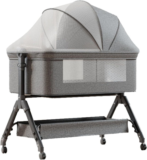 Bedside Sleeper with Mattress Storage Basket Mosquito Net & Diaper Table Grey