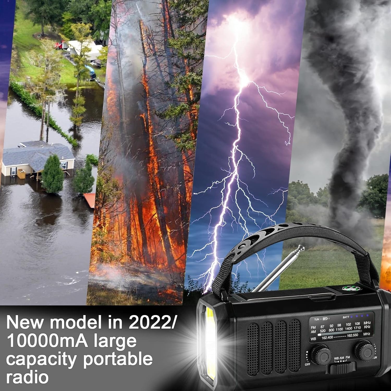 10000mAh Emergency Weather Radio Solar Crank Power Bank Flashlight