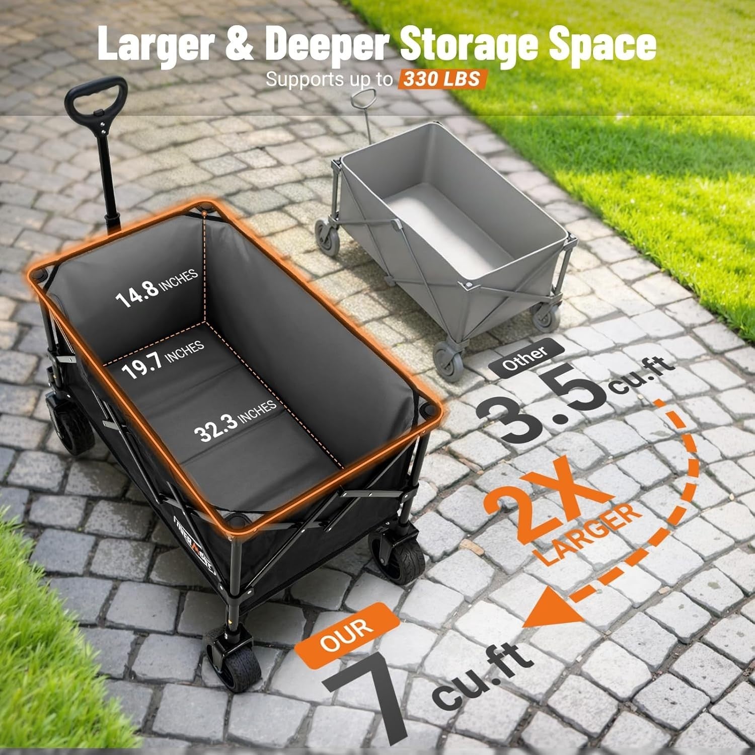 Black Heavy Duty Folding Camping Wagon 150kg Wide Wheel Festival Garden Trolley