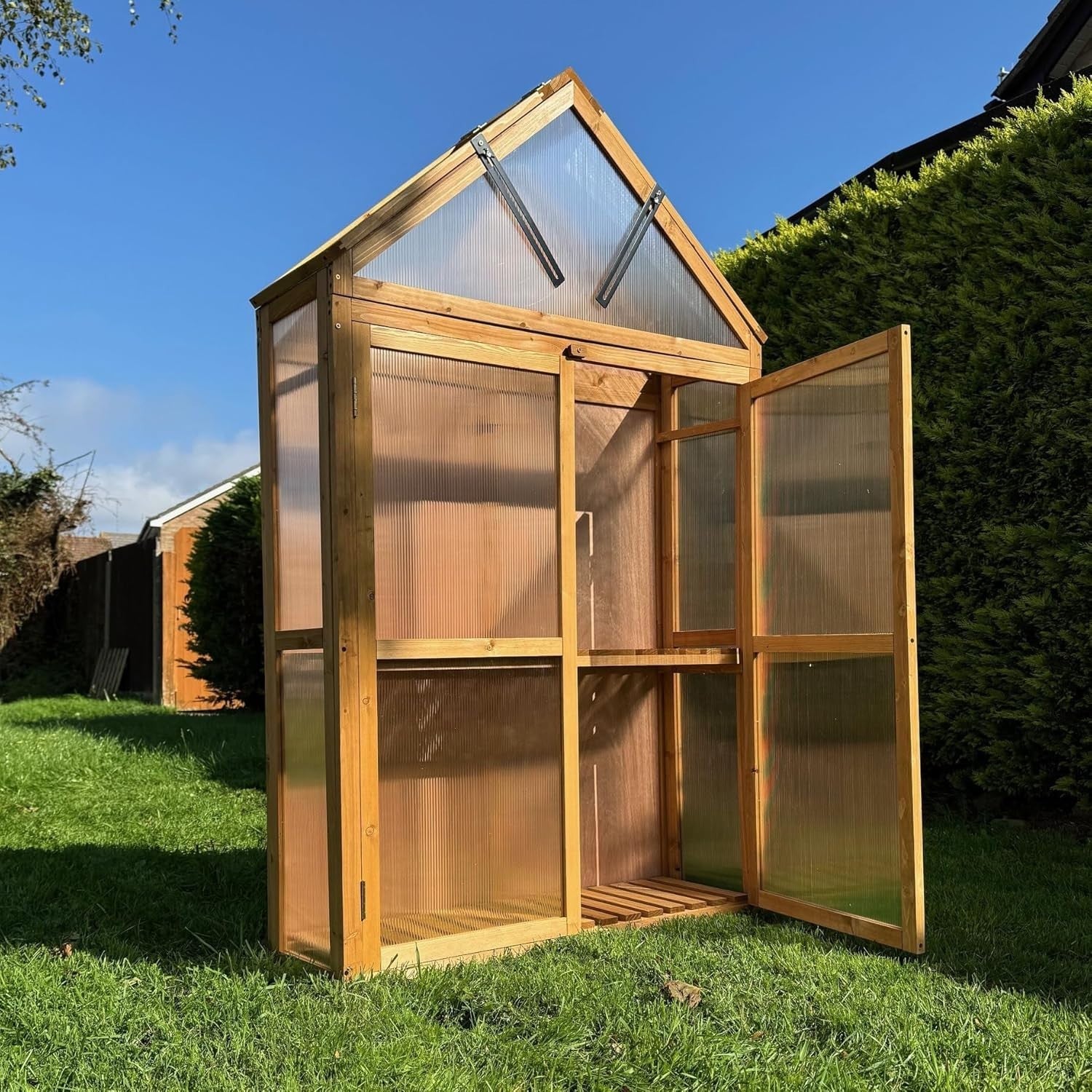 Wooden Apex Mini Greenhouse with Polycarbonate Panels 160cm Weatherproof