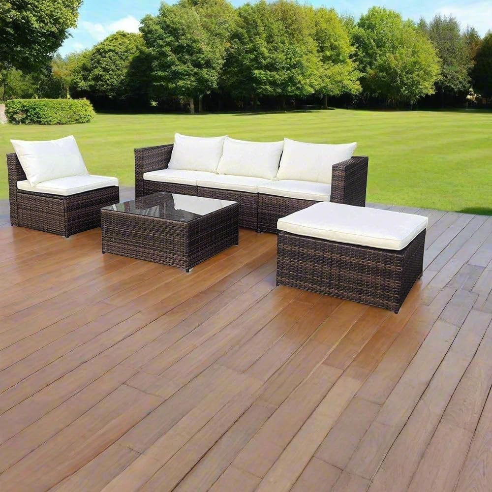 Rattan Garden Corner Sofa Set 5 Seat Patio Furniture w/ Cushions & Table