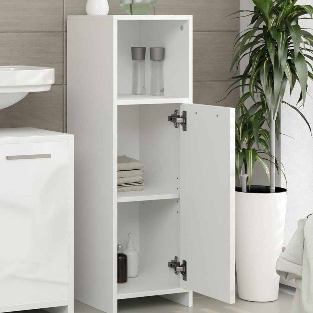 Slim Lockable Bathroom Storage Cabinet with Door & Shelf, 30x95 cm