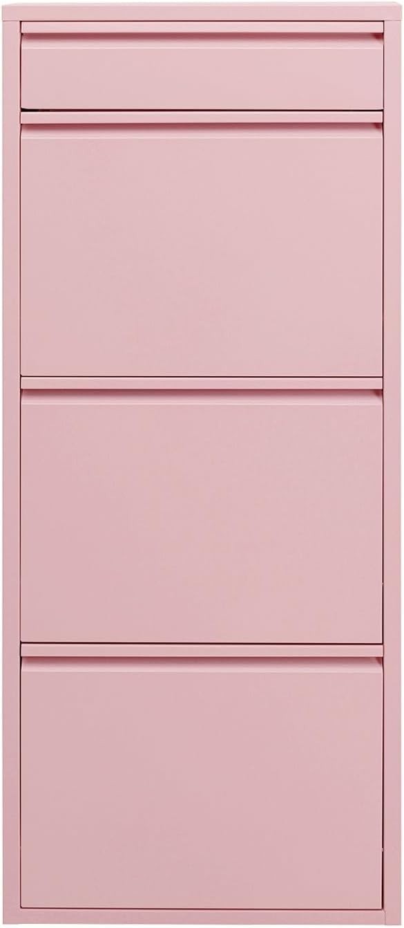 Slim Pink Shoe Cabinet with Drawers – 4 Flip Compartments Hallway Storage