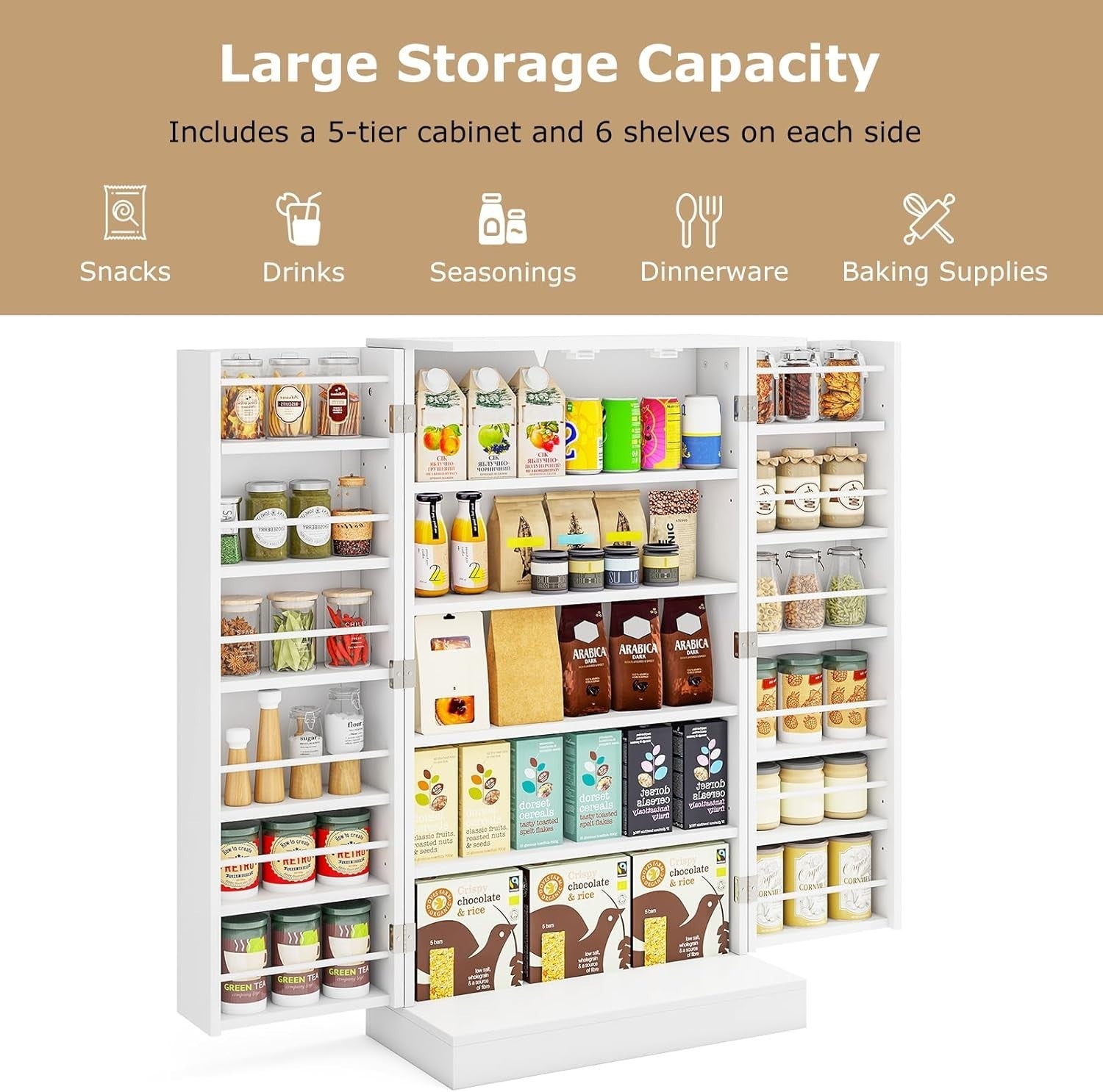 Kitchen Cupboard Pantry Cabinet 17 Shelves 2 Doors White Small