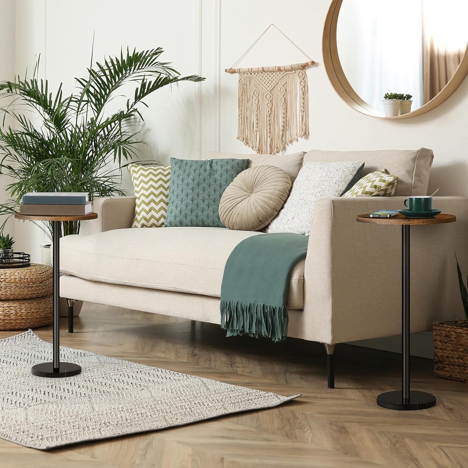 Brown 2-Pack Round Side Tables 32x32x62.5 cm | Small Coffee & Sofa End Tables
