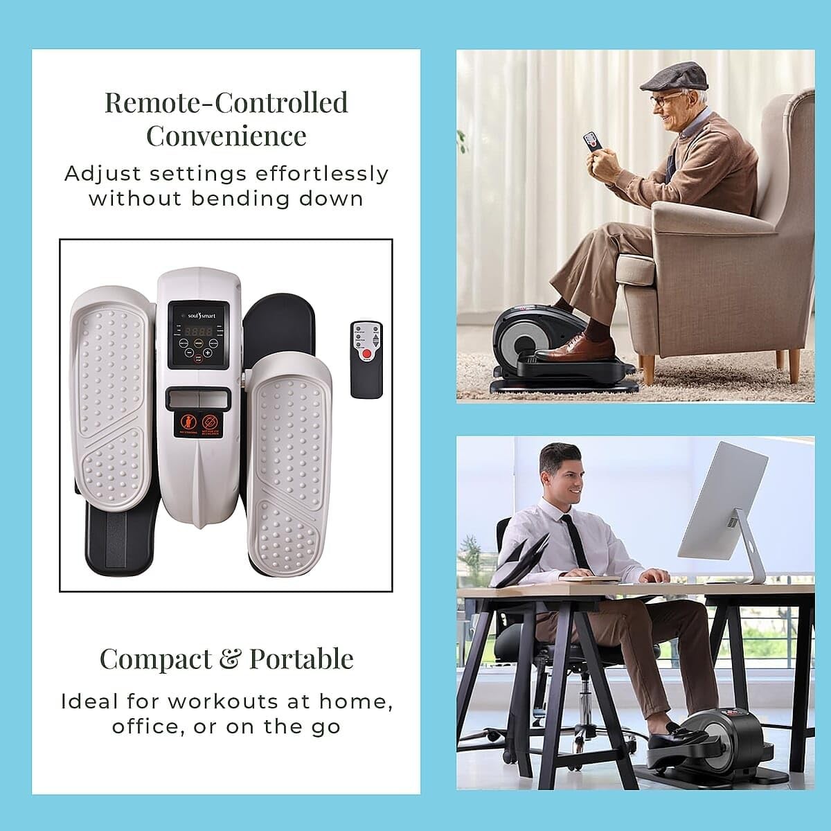 Under Desk Electric Stepper Elliptical Quiet Pedal Exerciser with Remote LCD