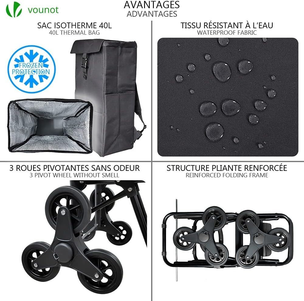 40L 6-Wheel Foldable Shopping Trolley Thermal Insulated Waterproof Bag