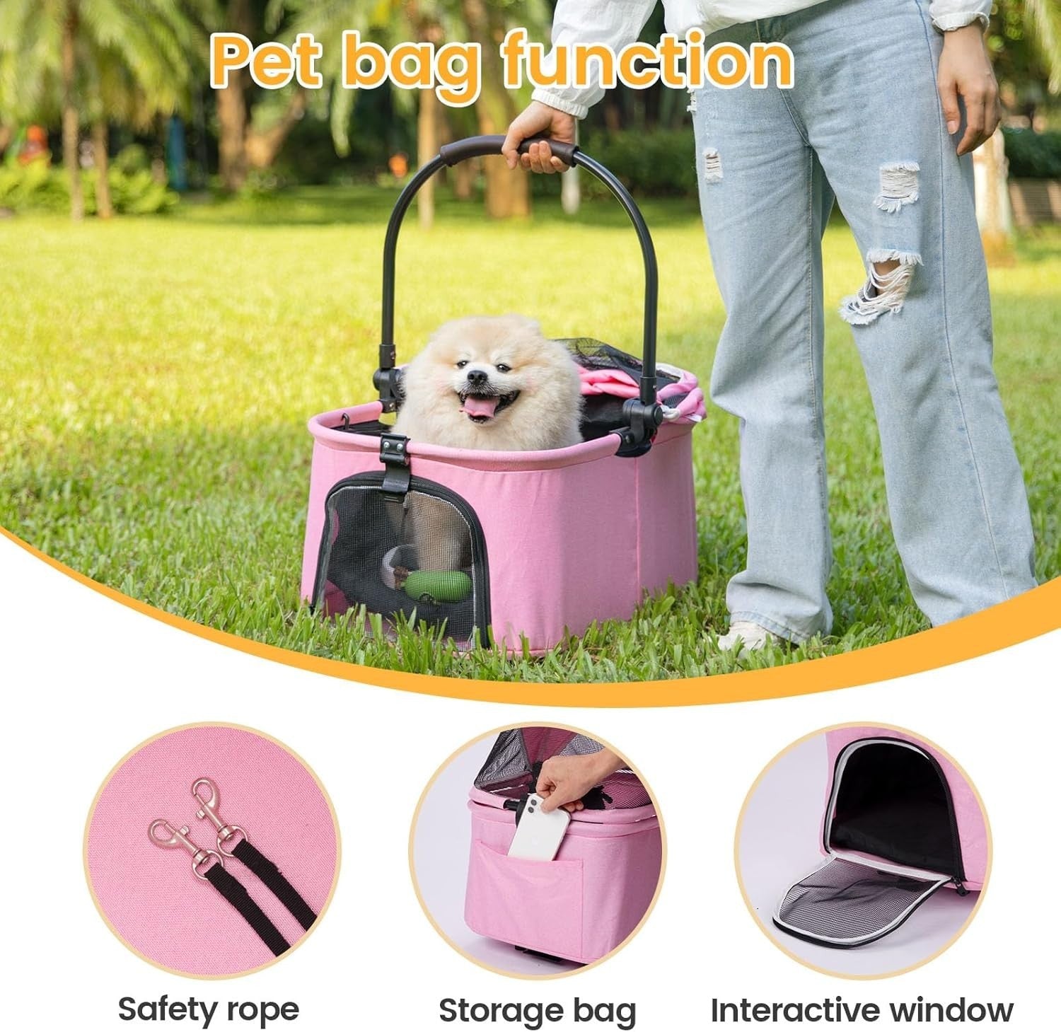 3in1 Pet Stroller Dog Pram Detachable Carrier Foldable 15kg