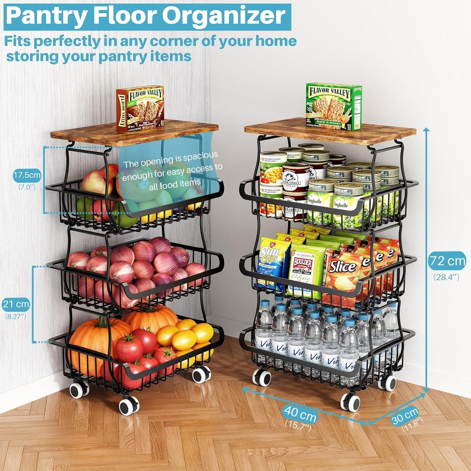 4 Tier Pantry Organiser Storage Cart Rolling Metal Baskets Kitchen Trolley