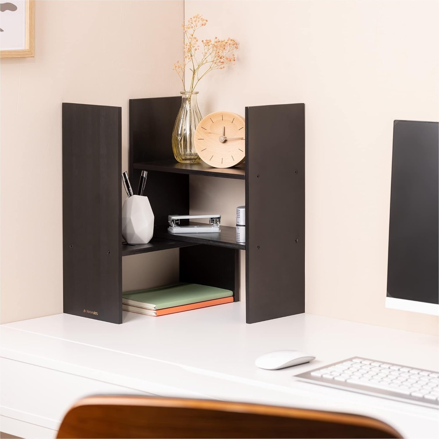 Adjustable Bamboo Desk Organiser Shelf Unit 2-Tier Office Kitchen