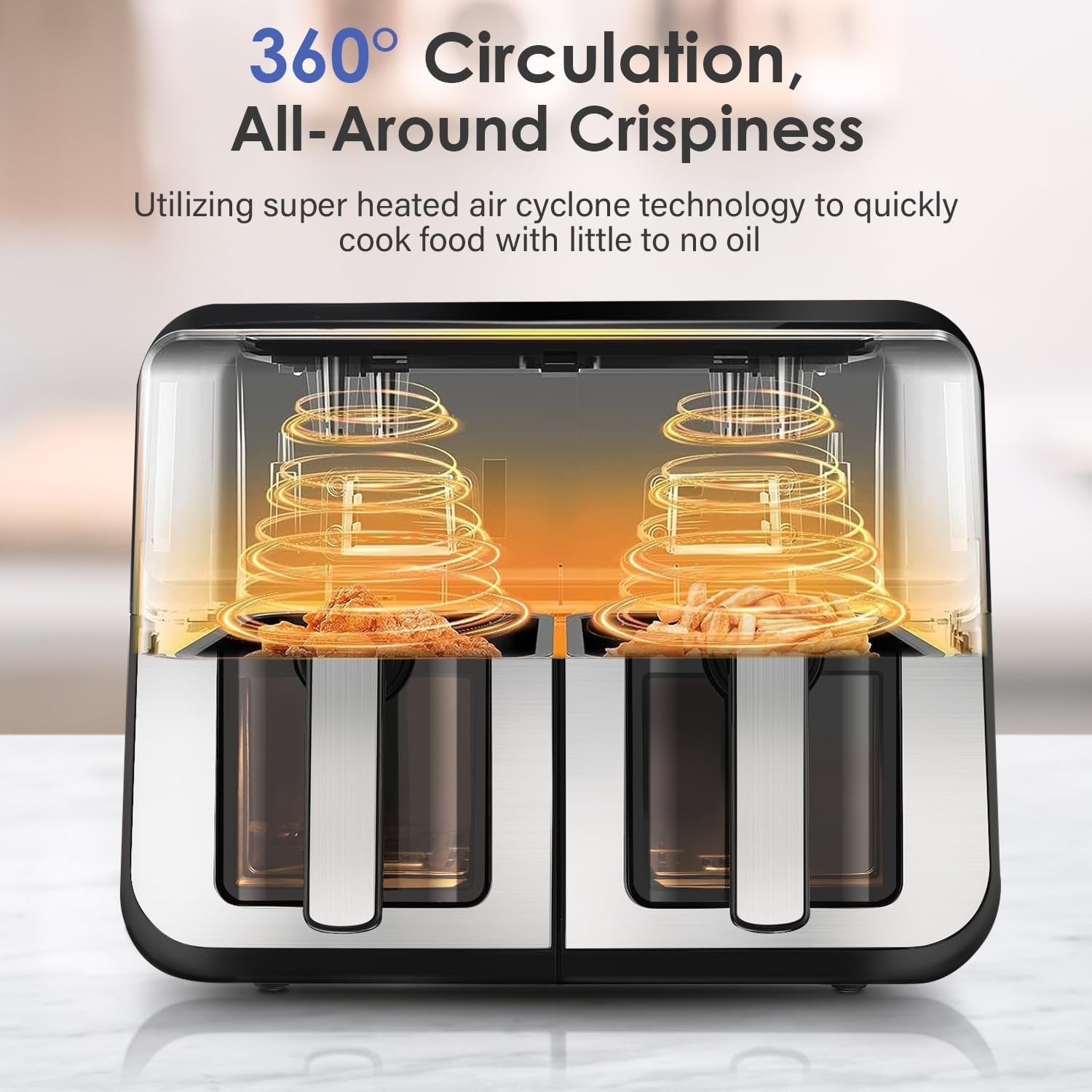 9L Dual Air Fryer XL 2-Drawer Oven | Window View | 8-in-1 Presets | Smart Touch