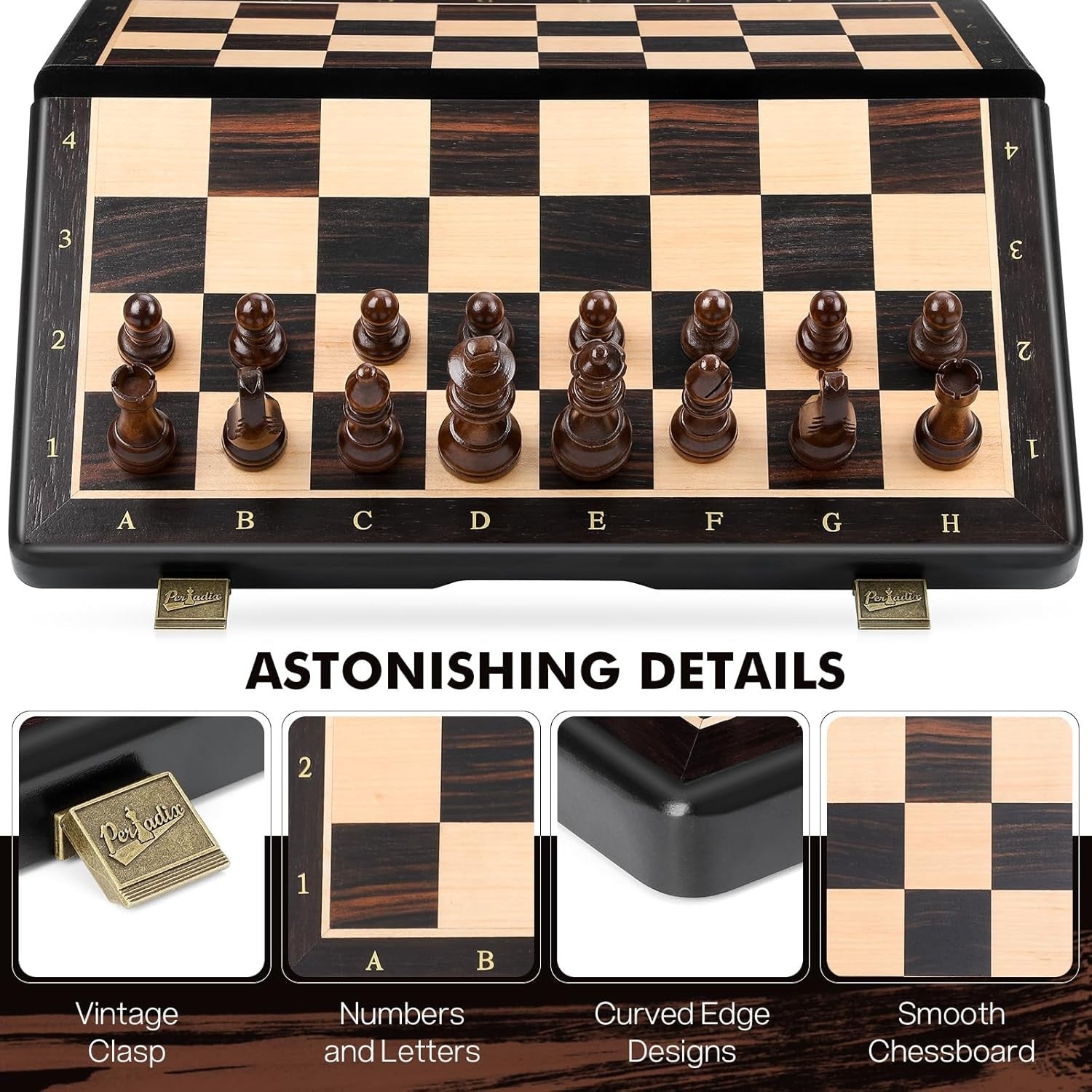 15" Magnetic 2-in-1 Chess & Draughts Folding Wooden Board Set w/ Extra Queens