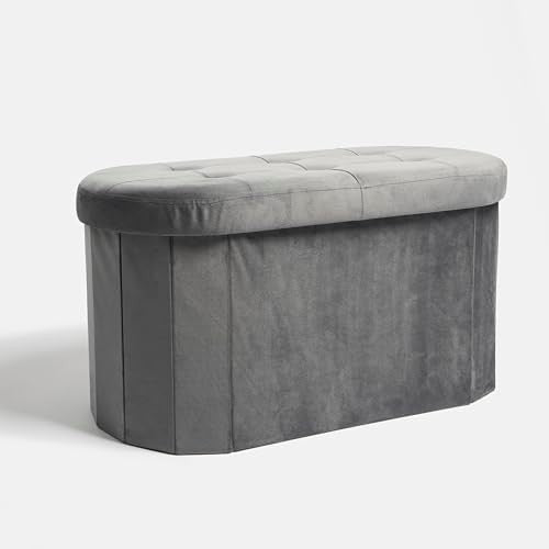 Charcoal Velvet Ottoman Storage Bench, Upholstered Seat with Hidden Compartment