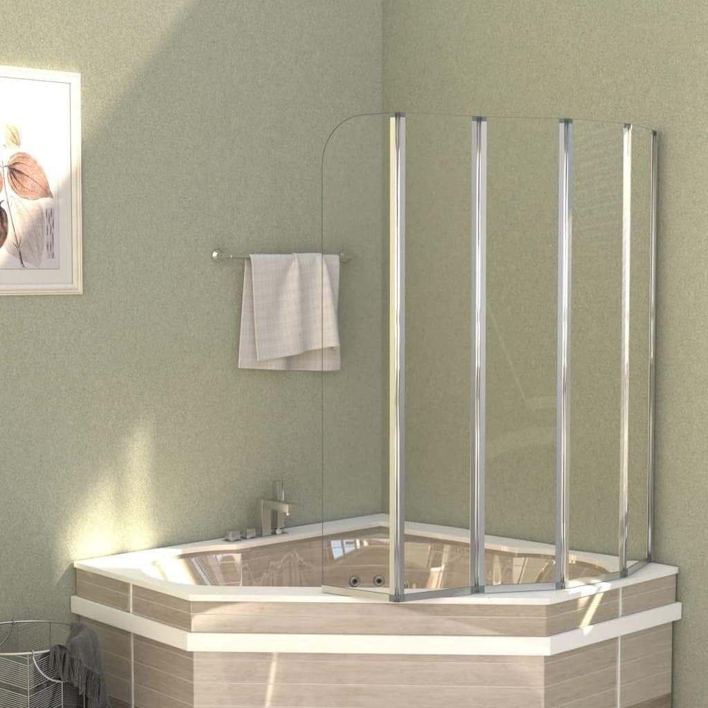 Folding Bath Shower Screen 120x140cm Tempered Glass Panels Modern Enclosure
