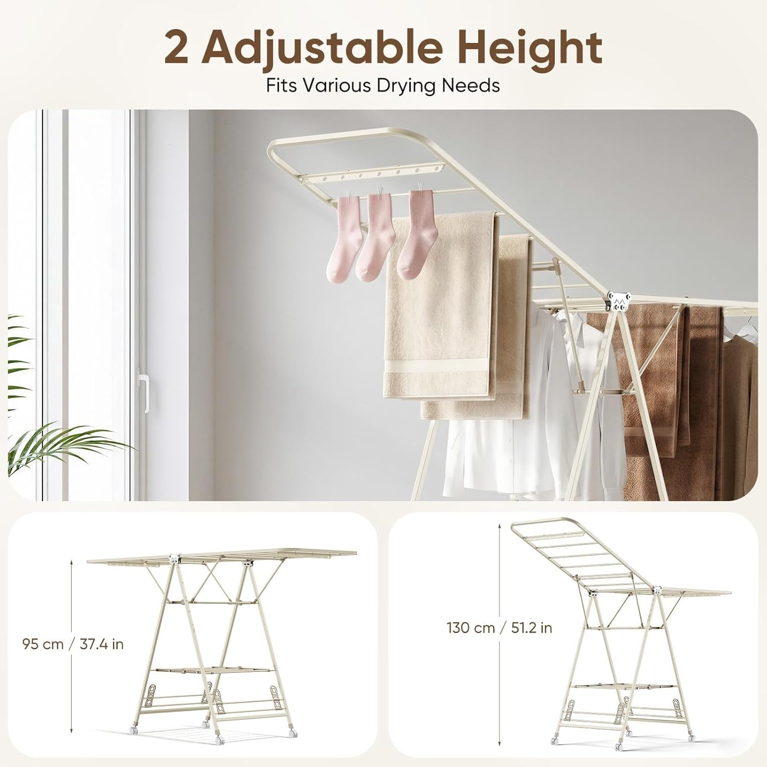 3 Tier Winged Clothes Airer Heavy Duty Folding Drying Rack Indoor Outdoor
