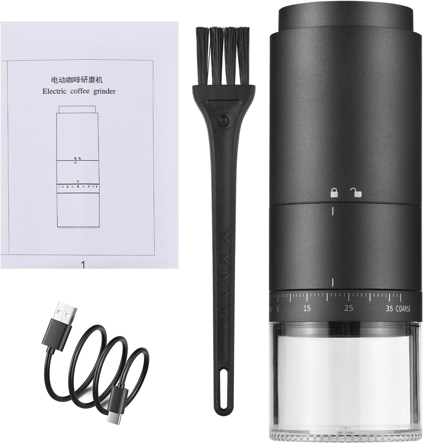 Electric Coffee Bean Grinder 38-Setting Burr Grinder USB Rechargeable Portable